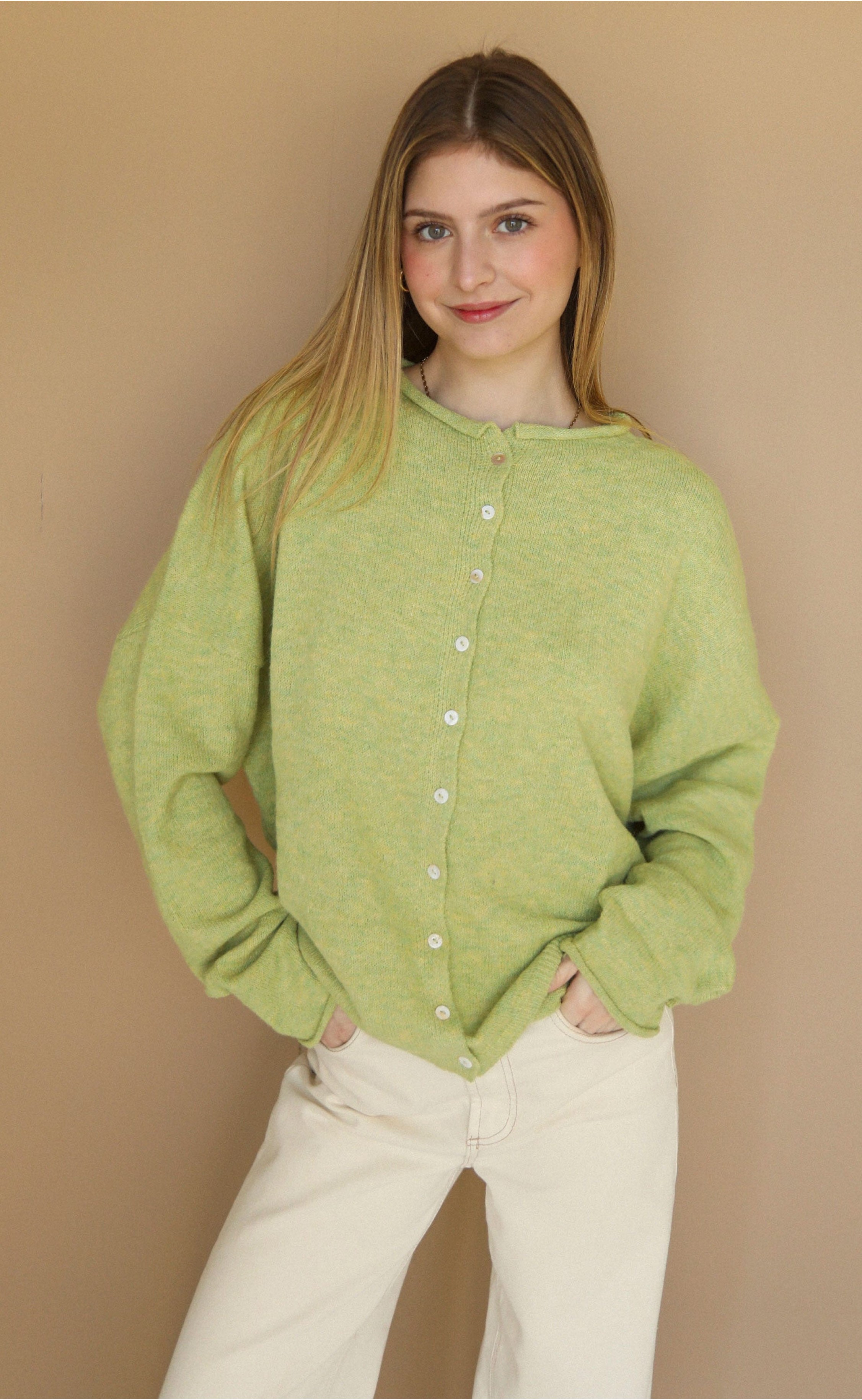 Elegant Lemongrass Cardigan with Breathable Fabric...